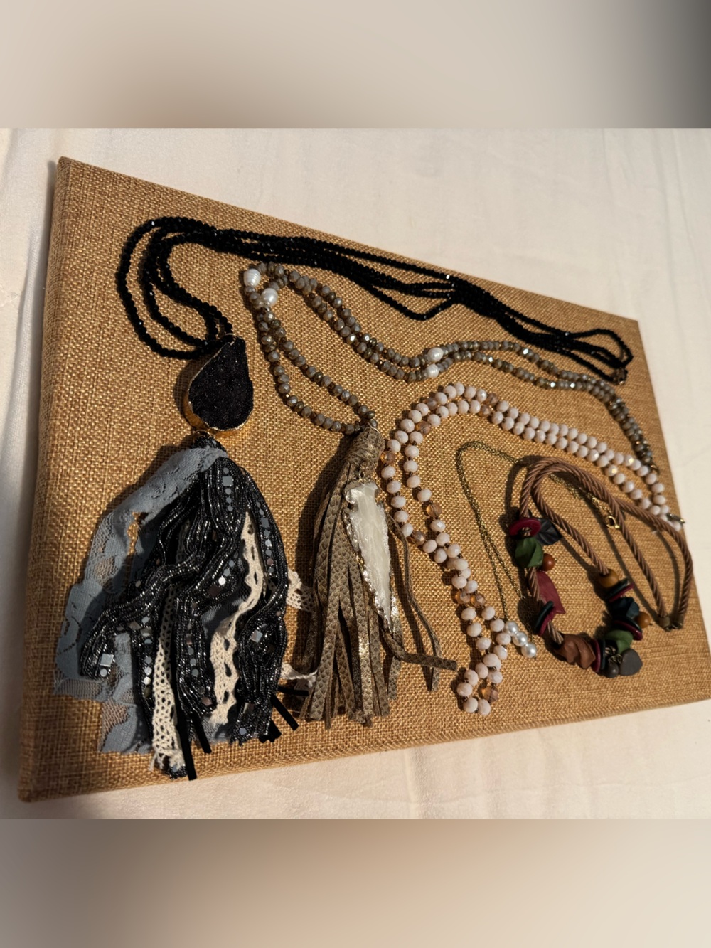 Mixed Tassel Beaded Womens Necklaces Set in Black, White, Brown